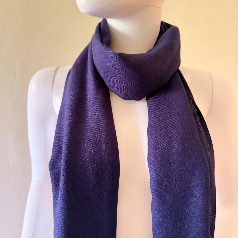 Pashmina Women's Silk Blend Scarf Wrap Navy Solid Fringe Shawl 70x27‎